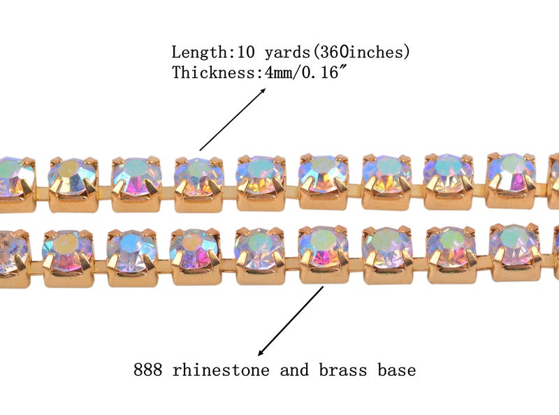 KAOYOO 10 Yards 4MM Crystal Rhinestone Close Chain Trim for Sewing Crafts,DIY Decoration - Image 2